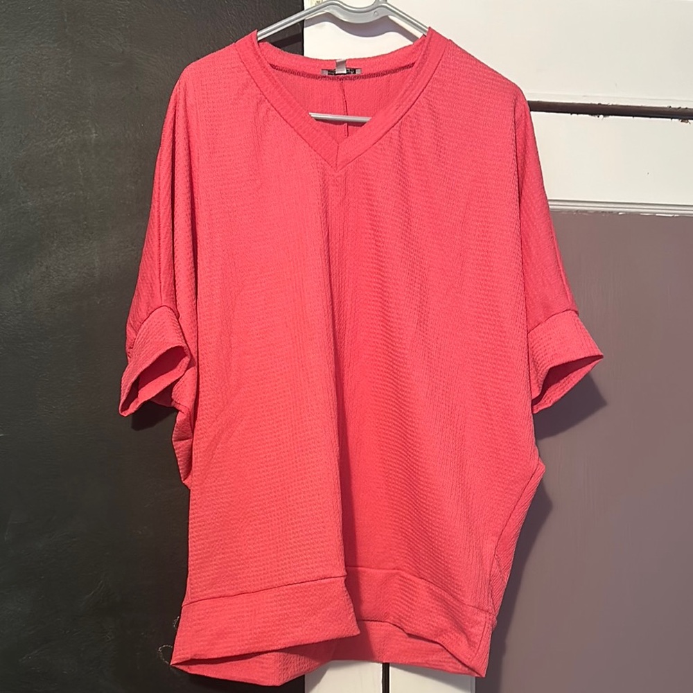 Women's Pink V-Neck Top